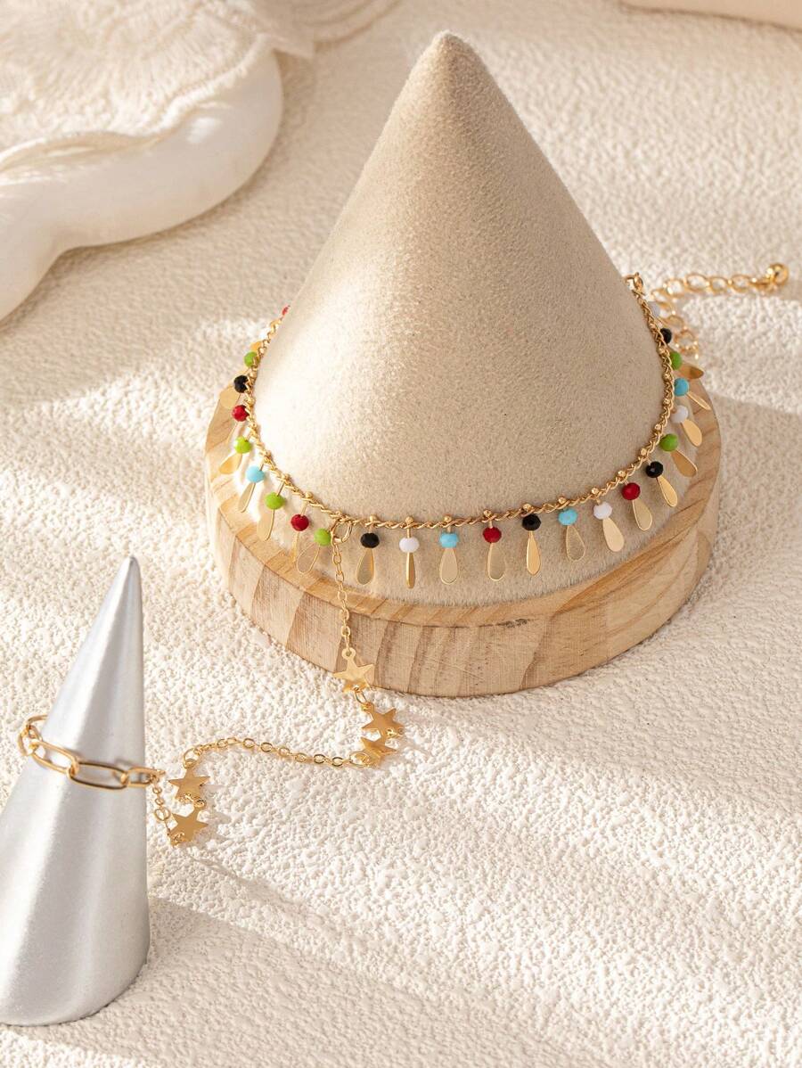 SHEIN خاتم أصبع القدم بتصميم نجمة مزين بخرز