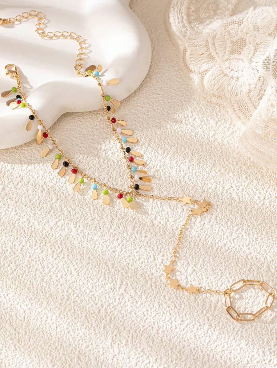SHEIN خاتم أصبع القدم بتصميم نجمة مزين بخرز