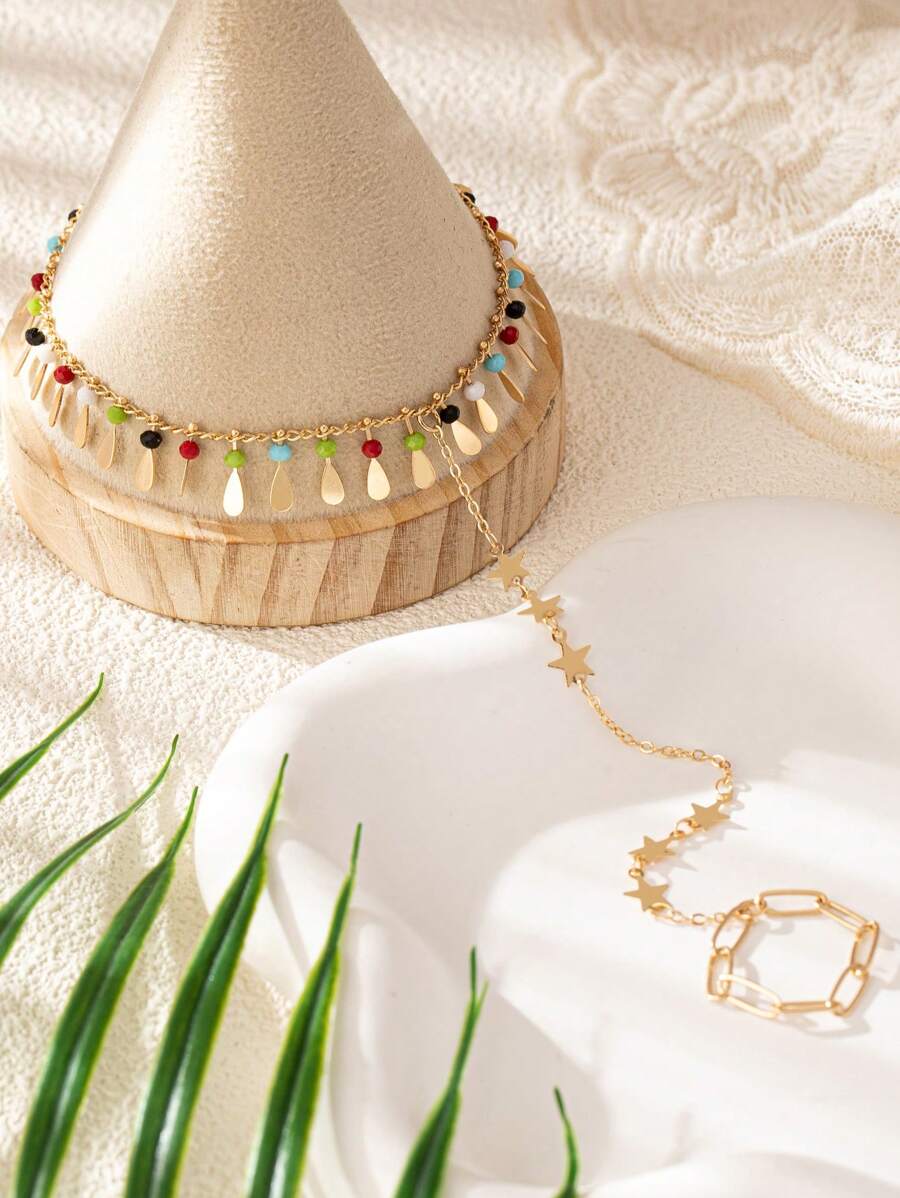 SHEIN خاتم أصبع القدم بتصميم نجمة مزين بخرز