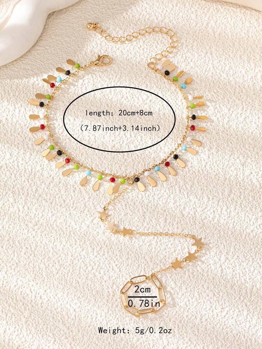 SHEIN خاتم أصبع القدم بتصميم نجمة مزين بخرز
