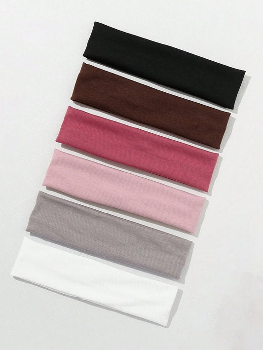 SHEIN ROMWE طقم 6 قطع عصابة رأس مرنة بألوان سادة