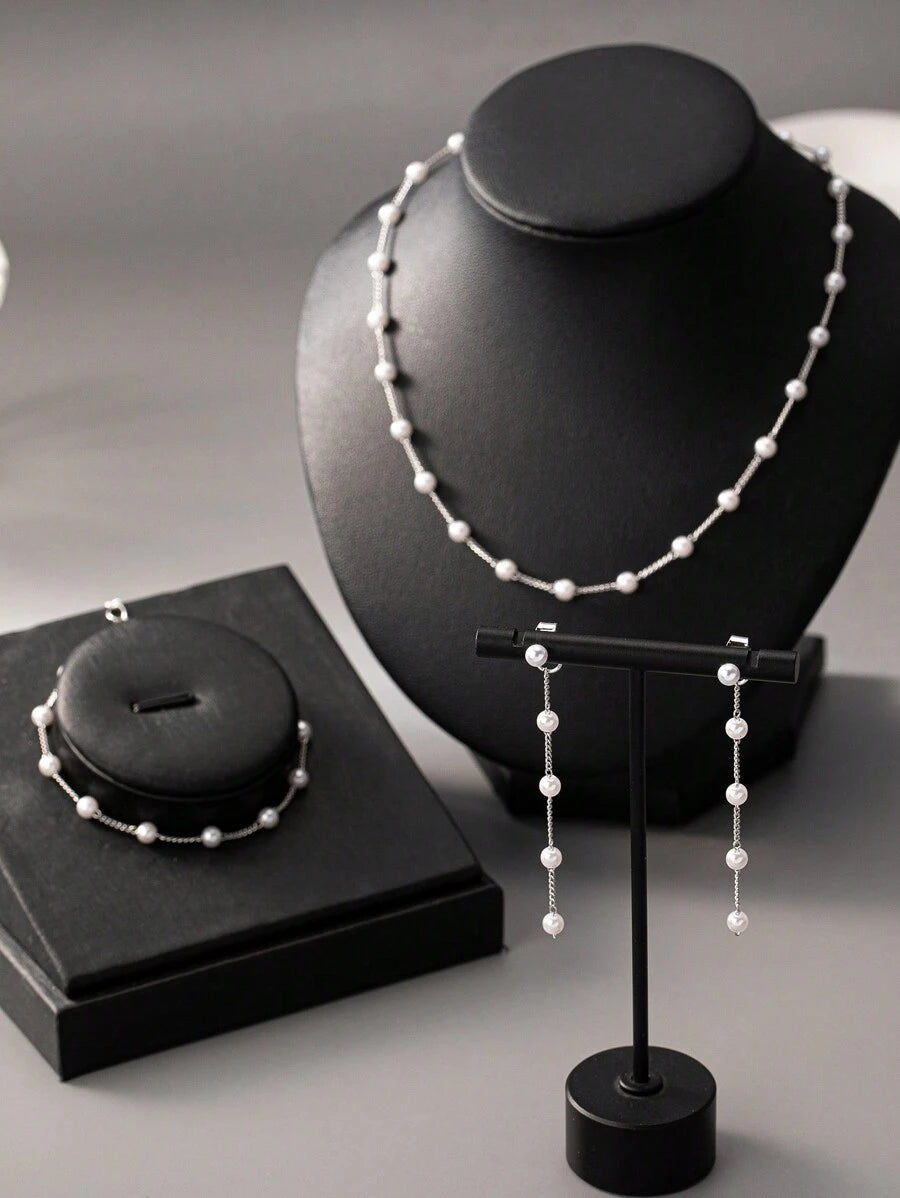 SHEIN  طقم مجوهرات 3 قطع بوهيمي من اللؤلؤ