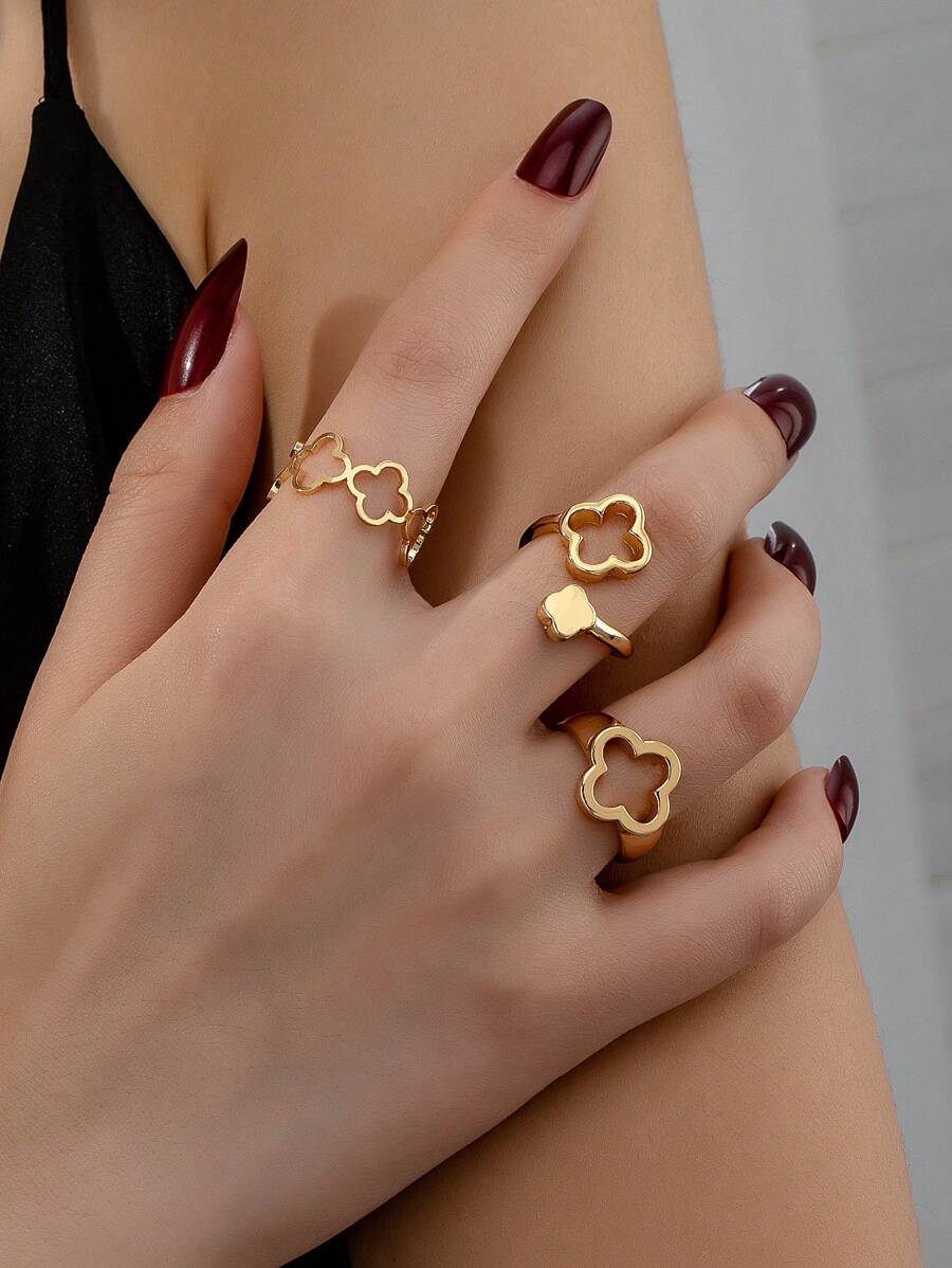 SHEIN طقم 3 خواتم مفرغة بتصميم زهرة