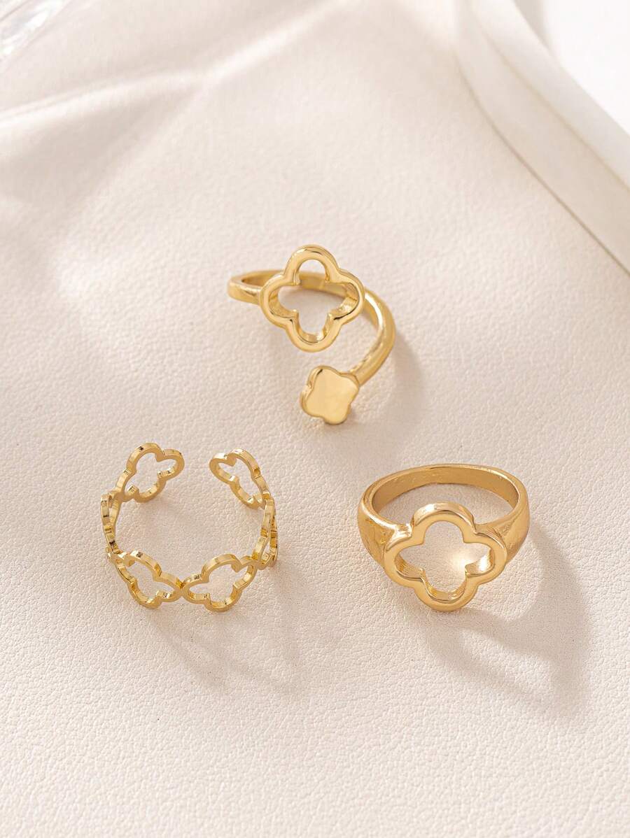 SHEIN طقم 3 خواتم مفرغة بتصميم زهرة