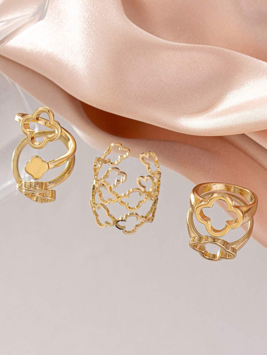 SHEIN طقم 3 خواتم مفرغة بتصميم زهرة