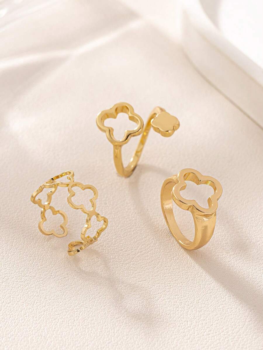 SHEIN طقم 3 خواتم مفرغة بتصميم زهرة