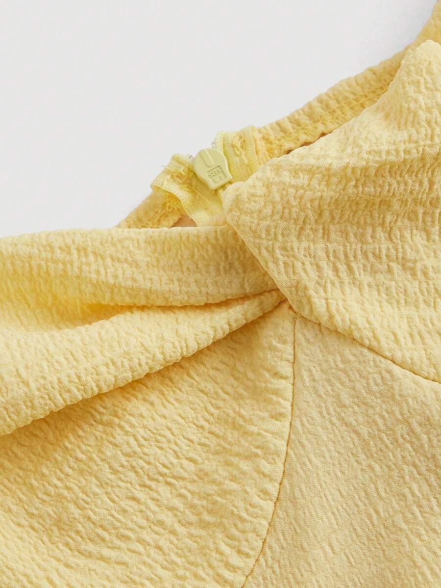 SHEIN MOD فستان أصفر بأكمام قصيرة منفوشة وعقدة صدر وربط خلفي