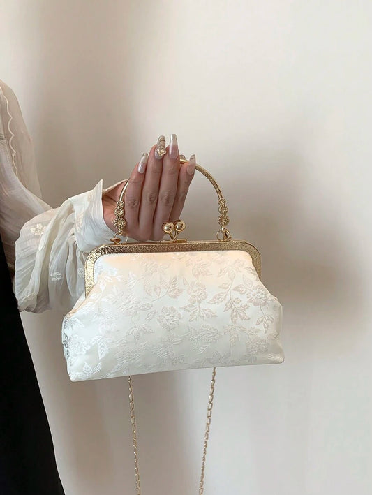 SHEIN حقيبة يد أنيقة بمشبك علوي بلون بيج
