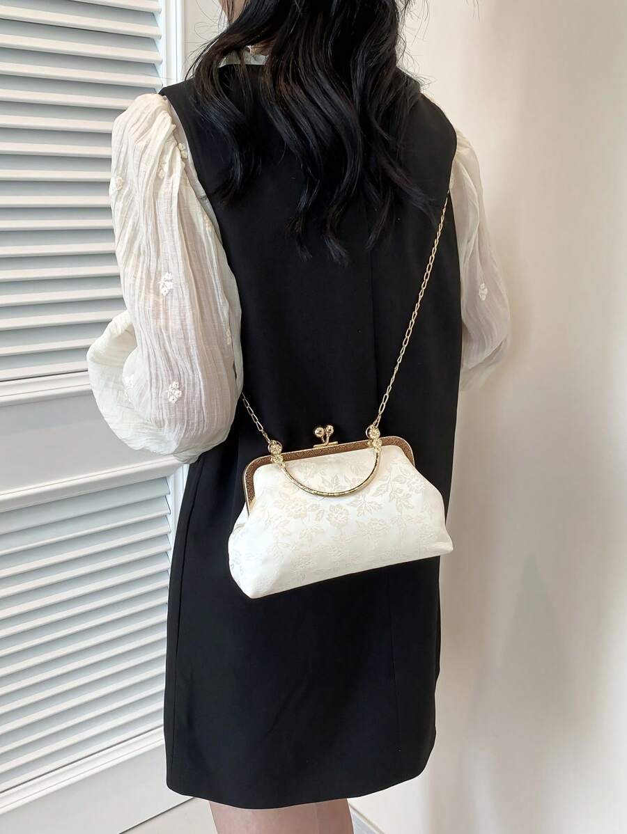 SHEIN حقيبة يد أنيقة بمشبك علوي بلون بيج