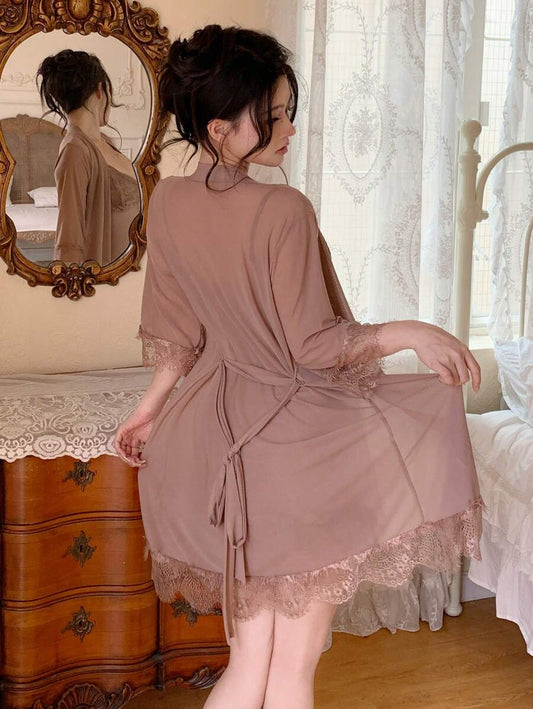 SHEIN DAZY طقم ملابس داخلية وبيجامة من الشبك والدانتيل