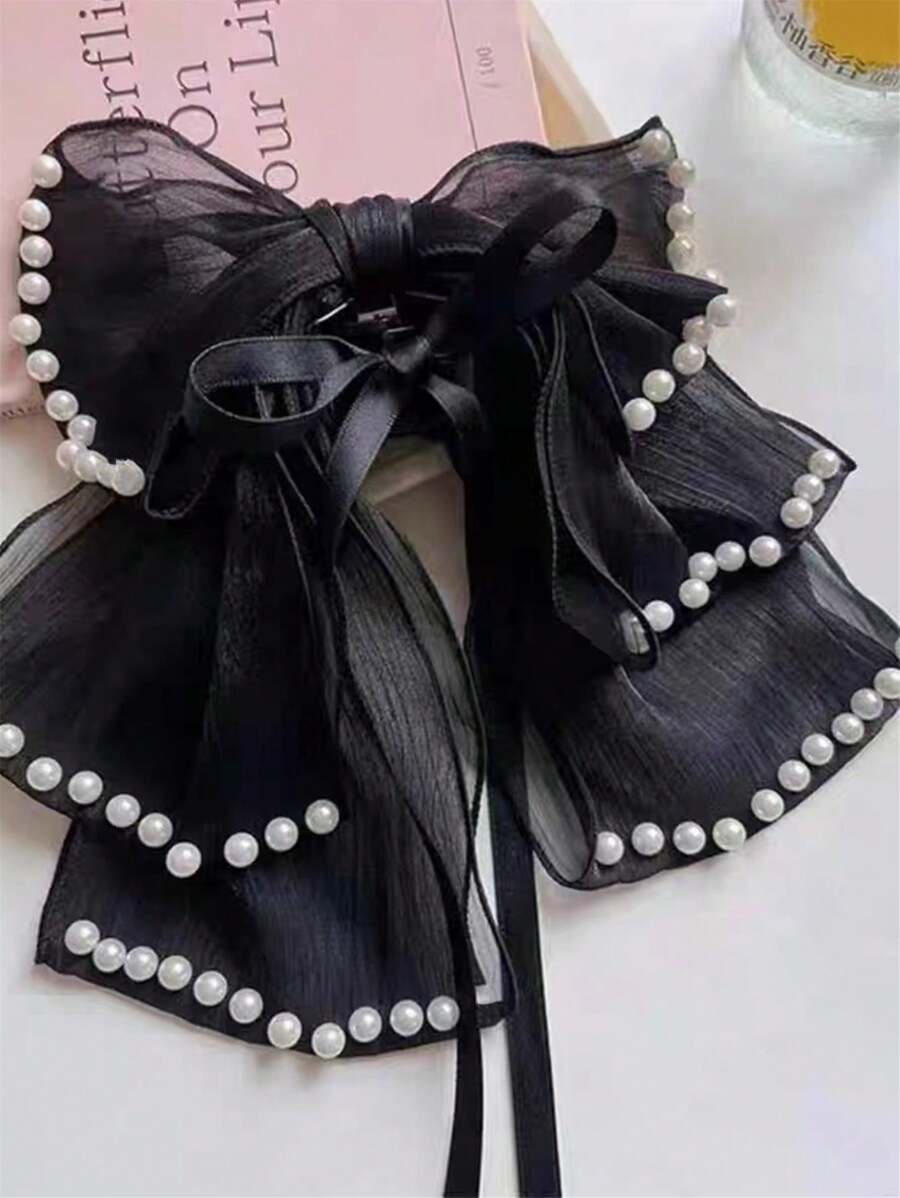 SHEIN مشبك شعر بفيونكة شريطية مع لؤلؤ