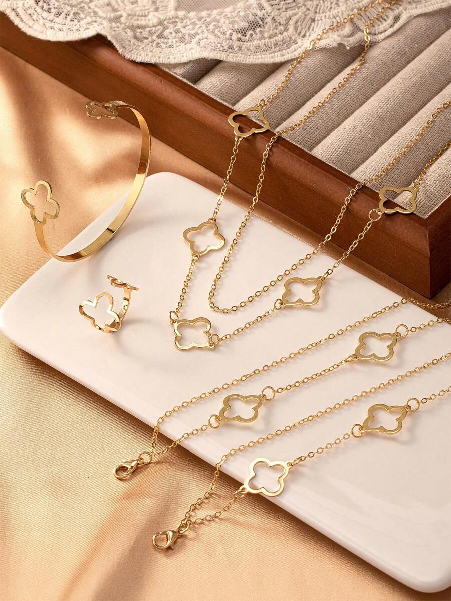 SHEIN طقم مجوهرات نسائي 5 قطع انيق علي شكل برسيم
