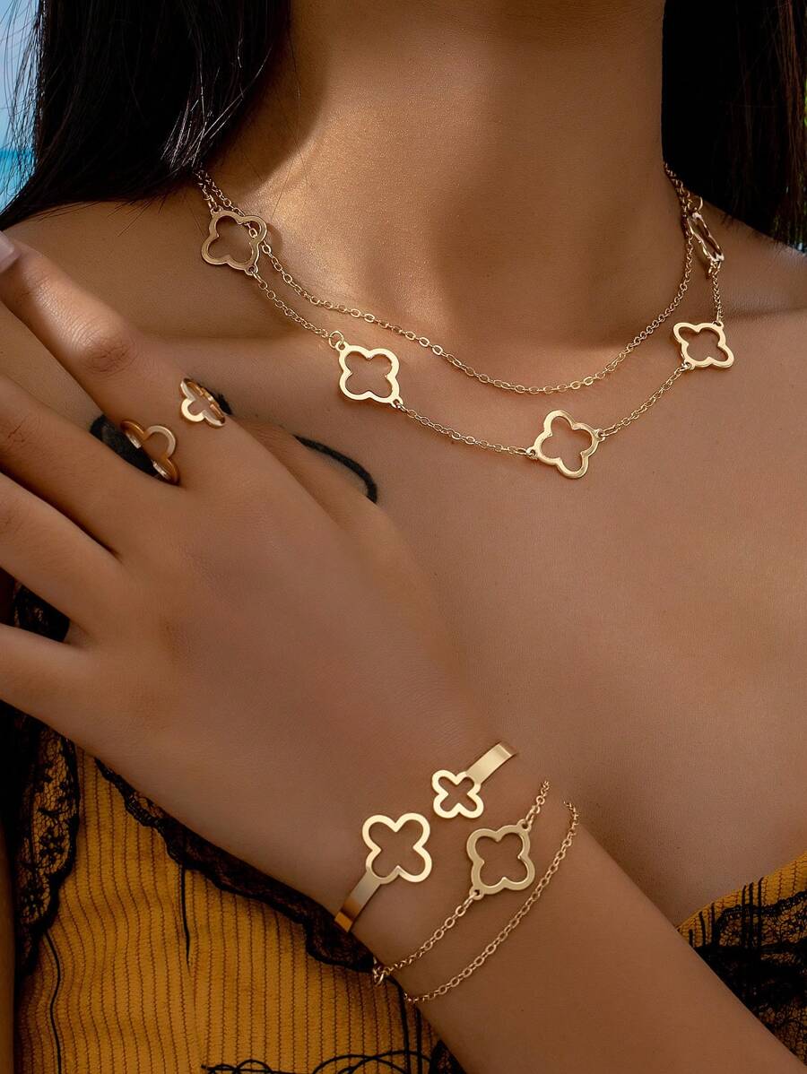 SHEIN طقم مجوهرات نسائي 5 قطع انيق علي شكل برسيم