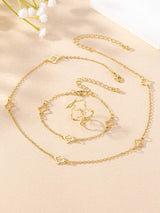 SHEIN طقم مجوهرات معدنية قلادة وسوار وخاتم بتصميم زهور وبرسيم