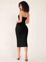 SHEIN BASICS فستان سهرة أسود ضيق بدون حمالات