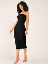 SHEIN BASICS فستان سهرة أسود ضيق بدون حمالات