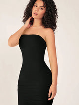 SHEIN BASICS فستان سهرة أسود ضيق بدون حمالات