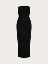 SHEIN BASICS فستان سهرة أسود ضيق بدون حمالات