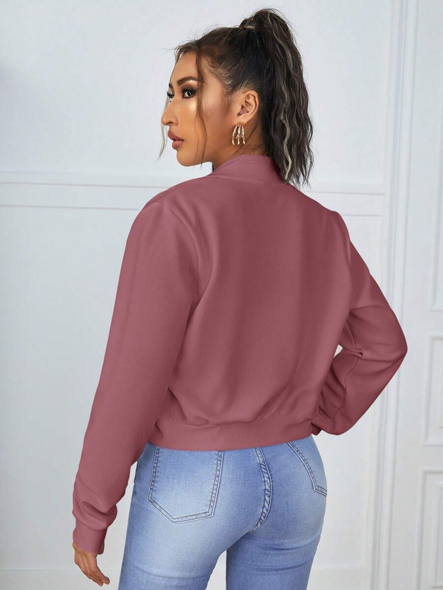 SHEIN Essnce جاكيت نسائي بسحاب وياقة بيسبول وأكمام طويلة
