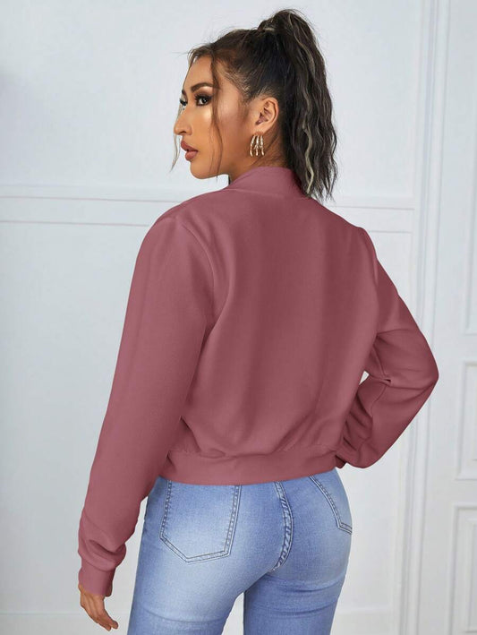 SHEIN Essnce جاكيت نسائي بسحاب وياقة بيسبول وأكمام طويلة