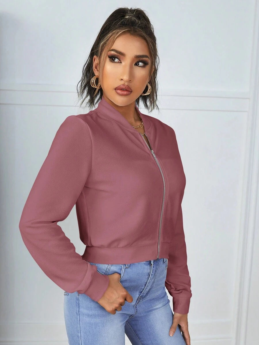 SHEIN Essnce جاكيت نسائي بسحاب وياقة بيسبول وأكمام طويلة