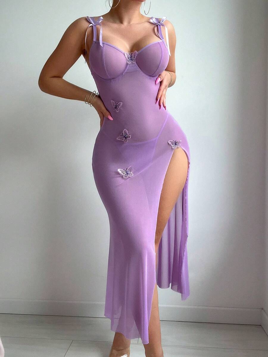 SHEIN فستان داخلي نسائي شفاف بتصميم فراشة أنثوي