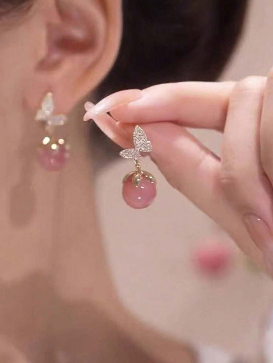 SHEIN زوج أقراط وردية بحبيبات راتنج وزركونيا