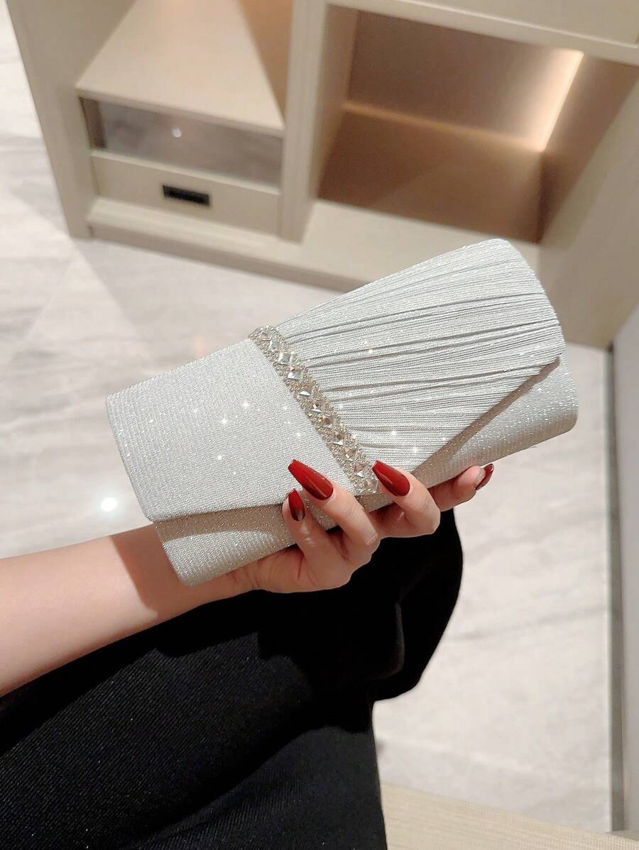 SHEIN حقيبة سهرة فضية صغيرة متلألئة مزينة بحجر الراين