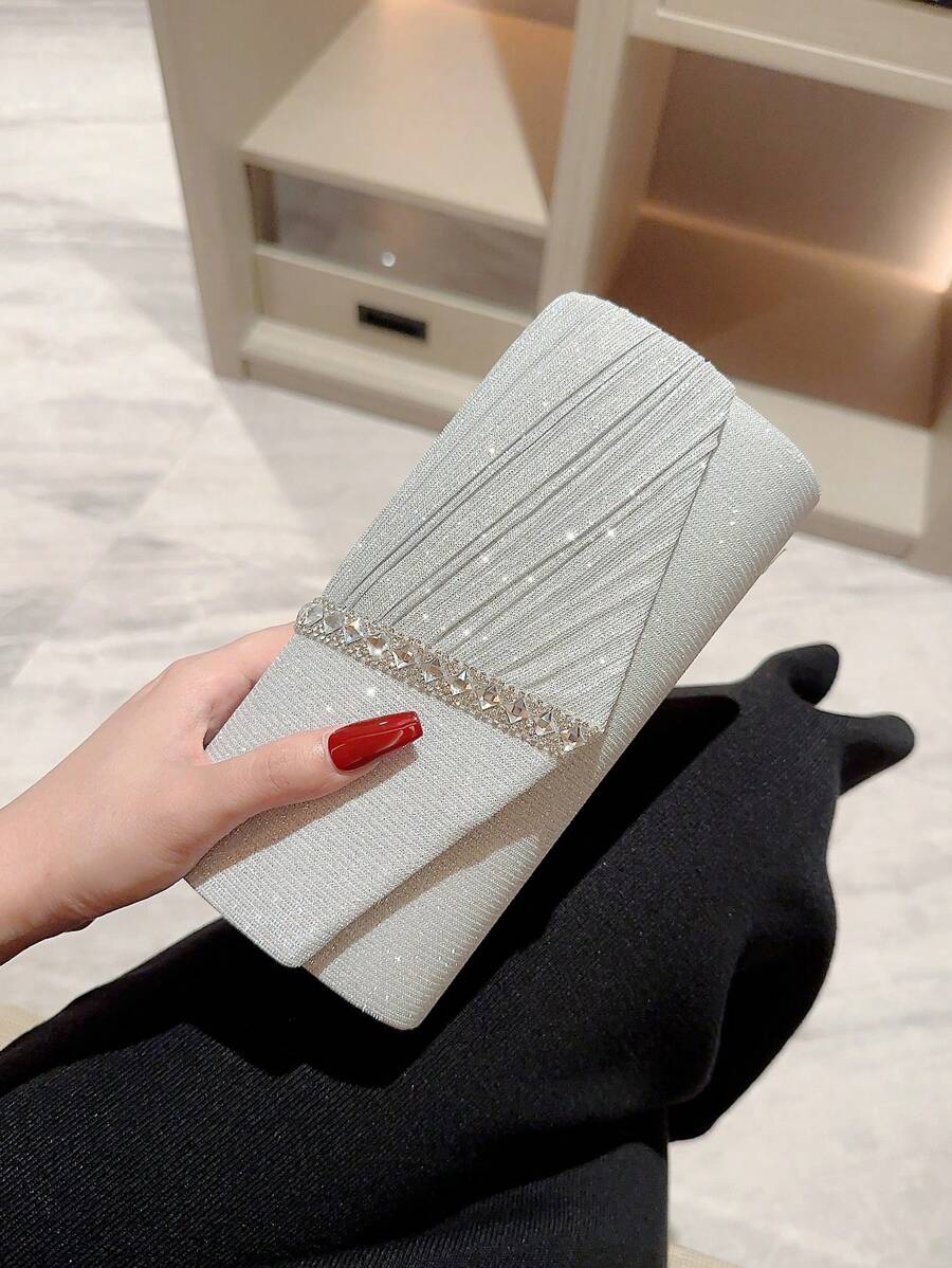 SHEIN حقيبة سهرة فضية صغيرة متلألئة مزينة بحجر الراين