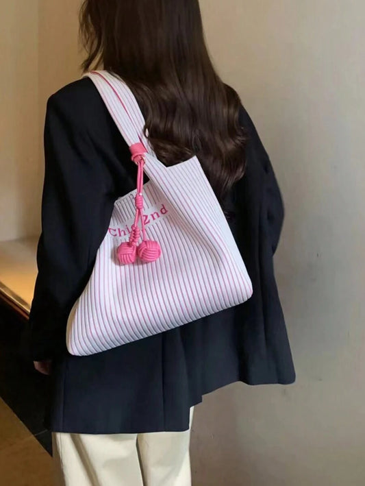 SHEIN حقيبة كتف كبيرة بتصميم موجة مائية وردية