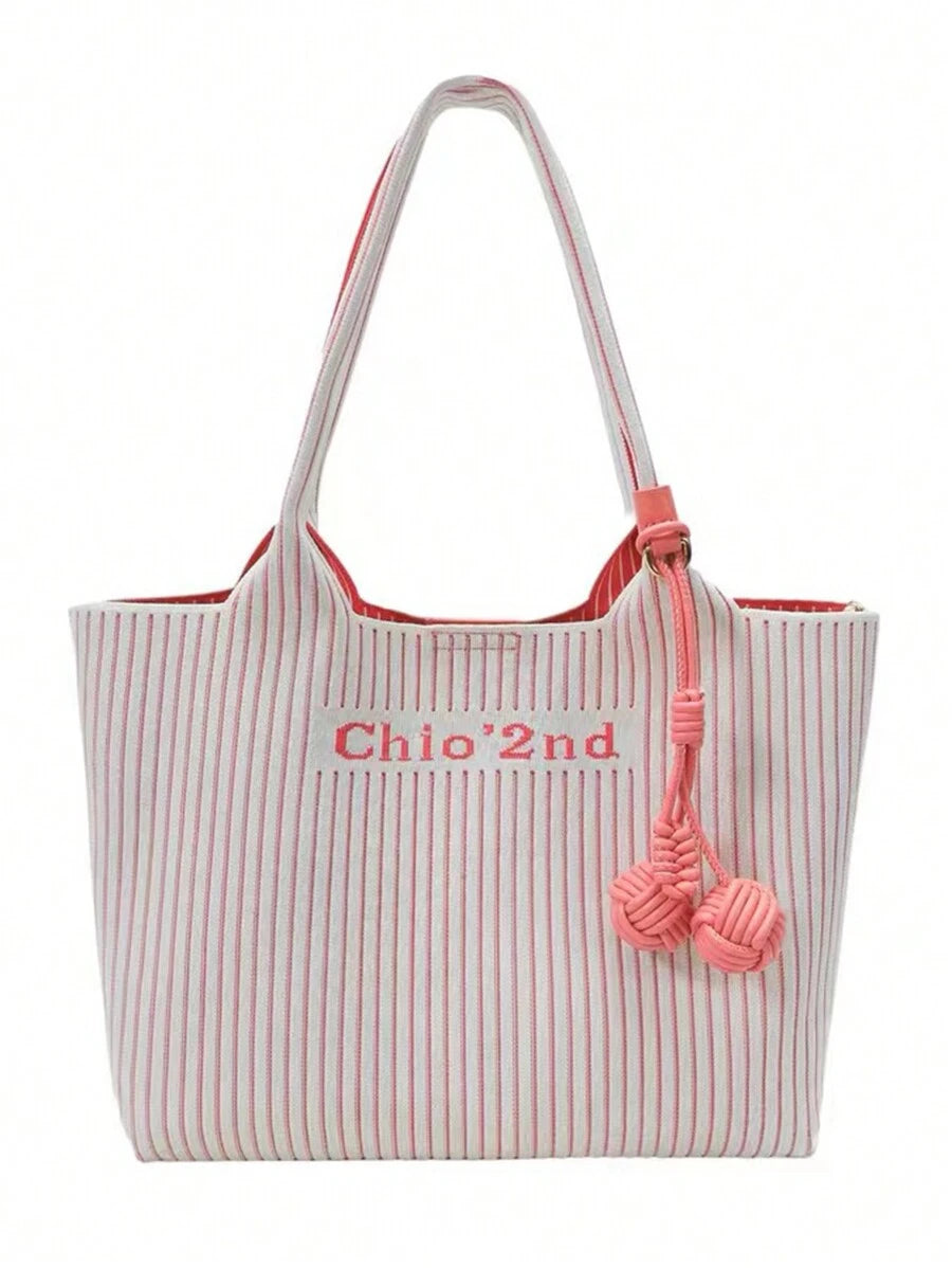 SHEIN حقيبة كتف كبيرة بتصميم موجة مائية وردية