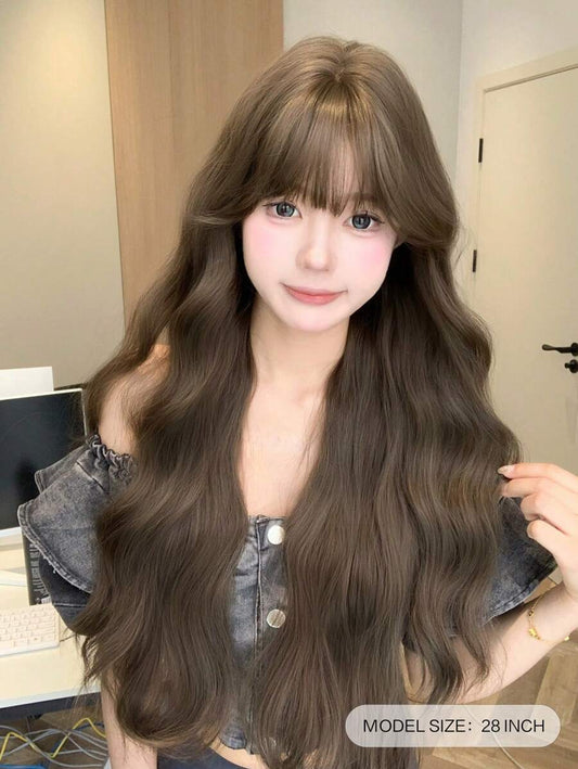 SHEIN AliceGarden باروكة بني صناعية مموجة 28 بوصة