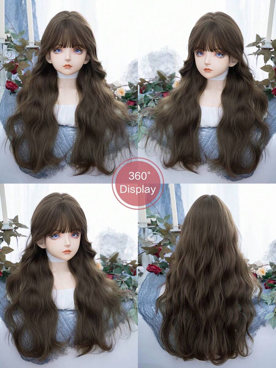 SHEIN AliceGarden باروكة بني صناعية مموجة 28 بوصة