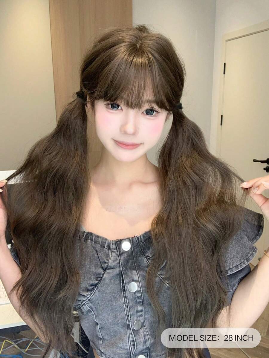 SHEIN AliceGarden باروكة بني صناعية مموجة 28 بوصة