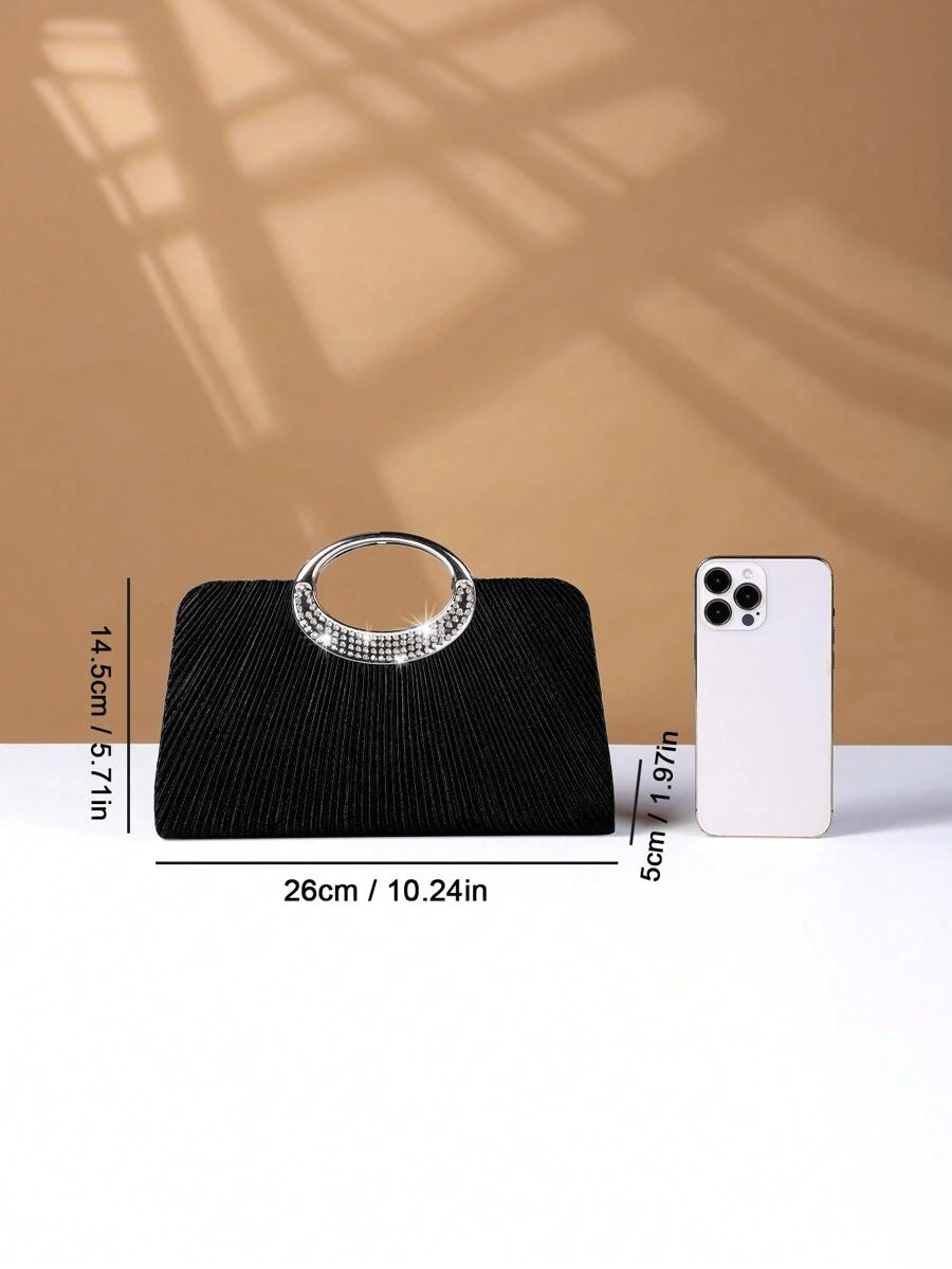 SHEIN REMANLAND حقيبة دلو سوداء مزينة بالراين ستون وخرز