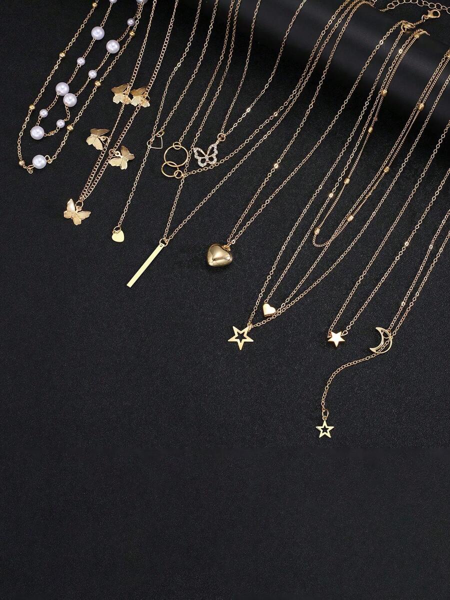 SHEIN مجموعة 12 أساور متعددة الطبقات بزخارف متنوعة
