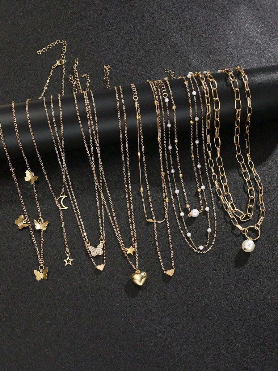 SHEIN مجموعة 12 أساور متعددة الطبقات بزخارف متنوعة