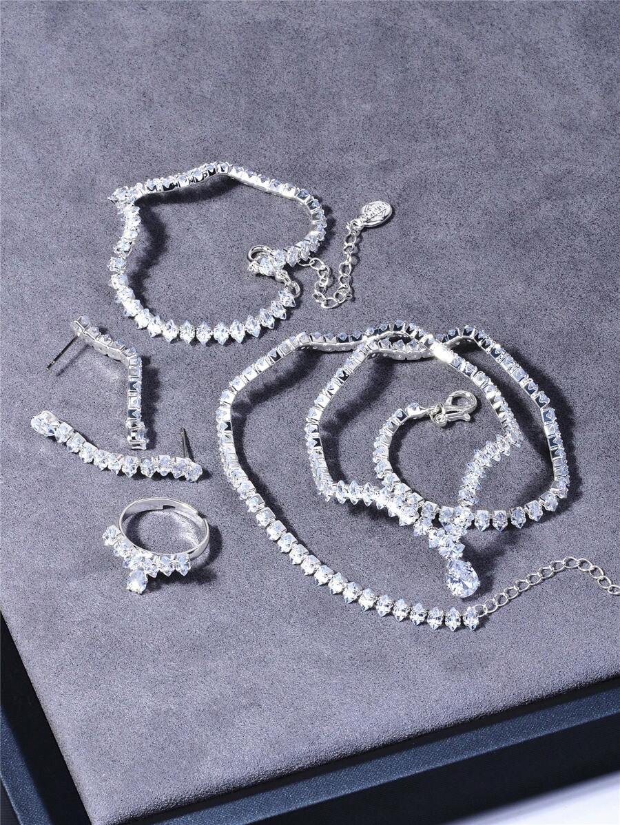 SHEIN طقم قلادة فضي زركونيا بشكل قطرة ماء