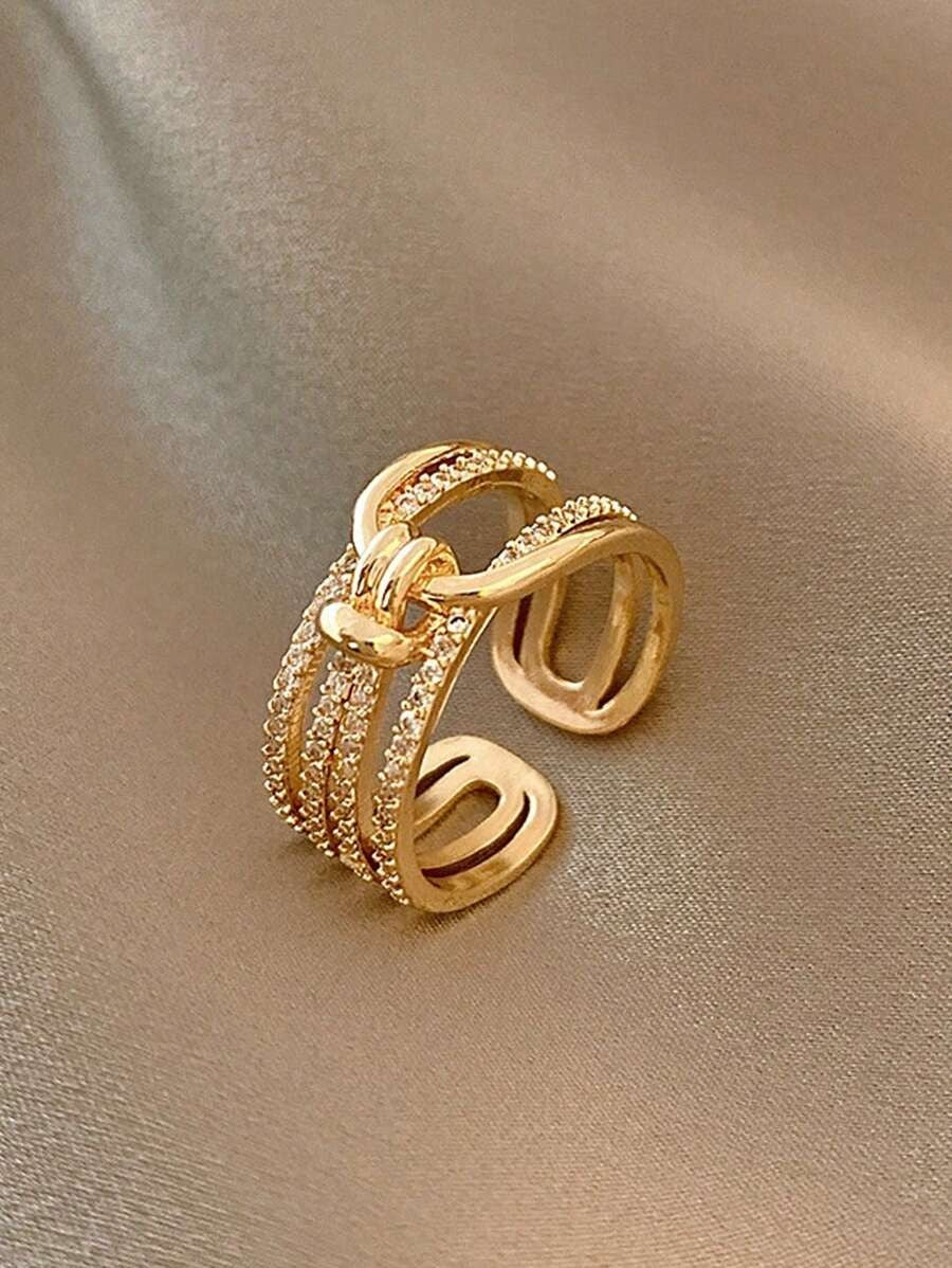 SHEINخاتم بسيط عصري مطلي بالذهب ومرصع بزركون
