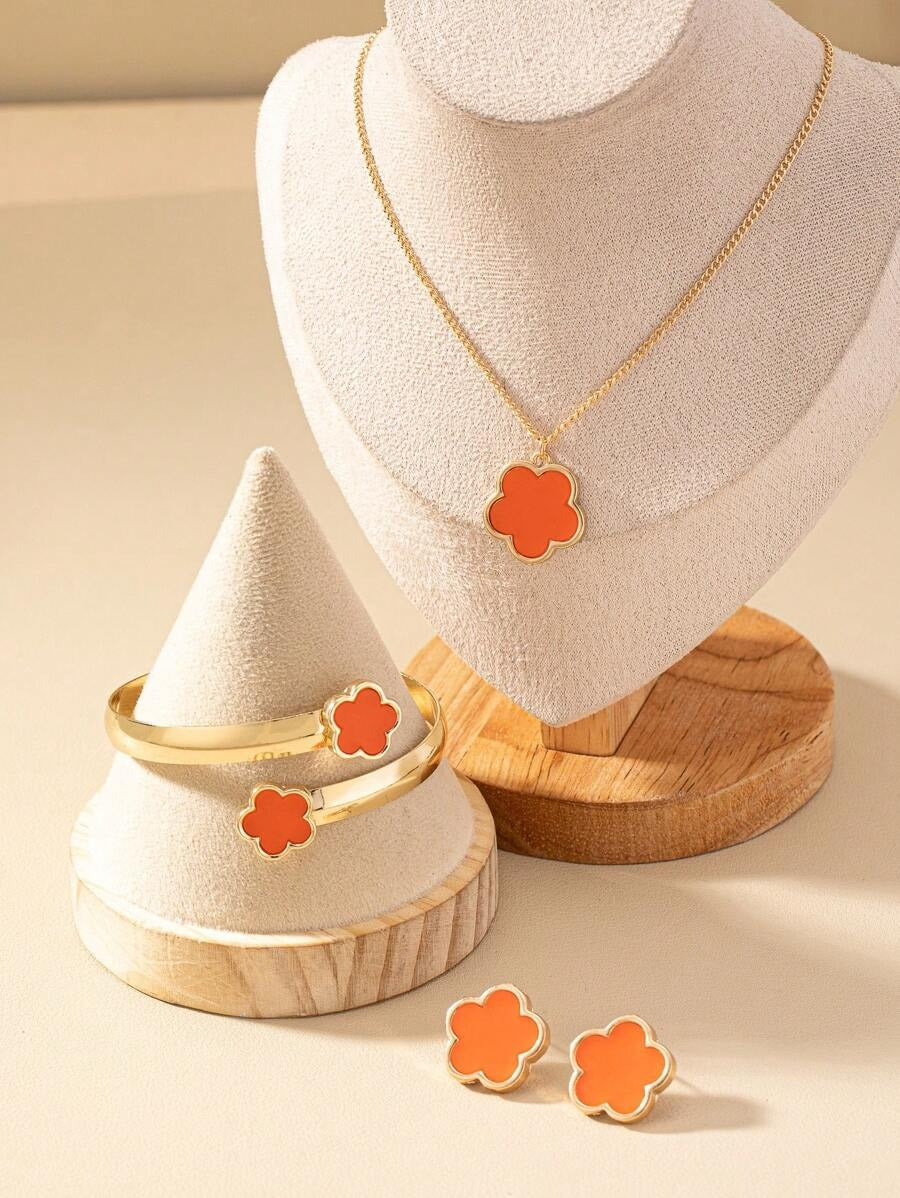 SHEIN طقم أساور وأقراط وعقد بتصميم زهرة