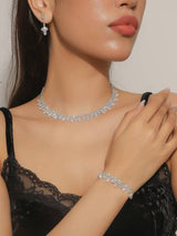 SHEIN مجموعة مجوهرات 4 قطع فضية بكريستال وزركونيا