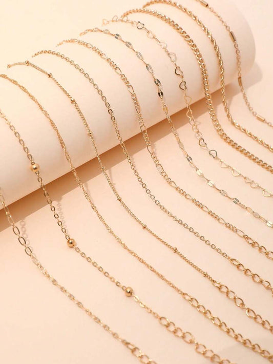 SHEIN أساور كاحل 11 قطعة متعددة الطبقات