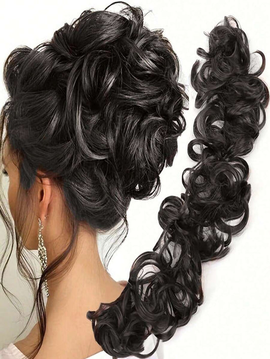 SHEIN إضافات شعر كعكة مجعدة فوضوي بلون أسود بني