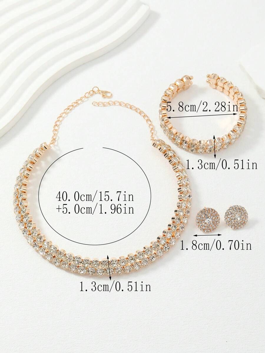 SHEIN مجموعة مجوهرات 4 قطع ذهبية مرصعة راين