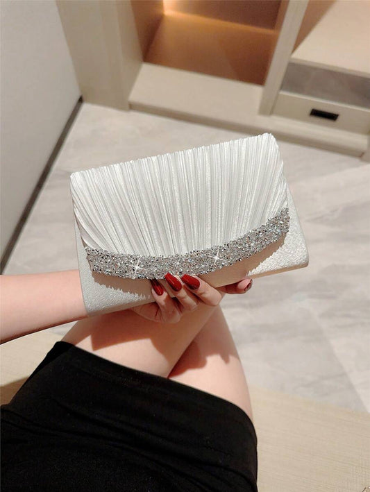 SHEIN حقيبة دلو فضية مزينة بالراين ستون وخرز بسحاب