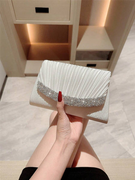 SHEIN حقيبة دلو فضية مزينة بالراين ستون وخرز بسحاب