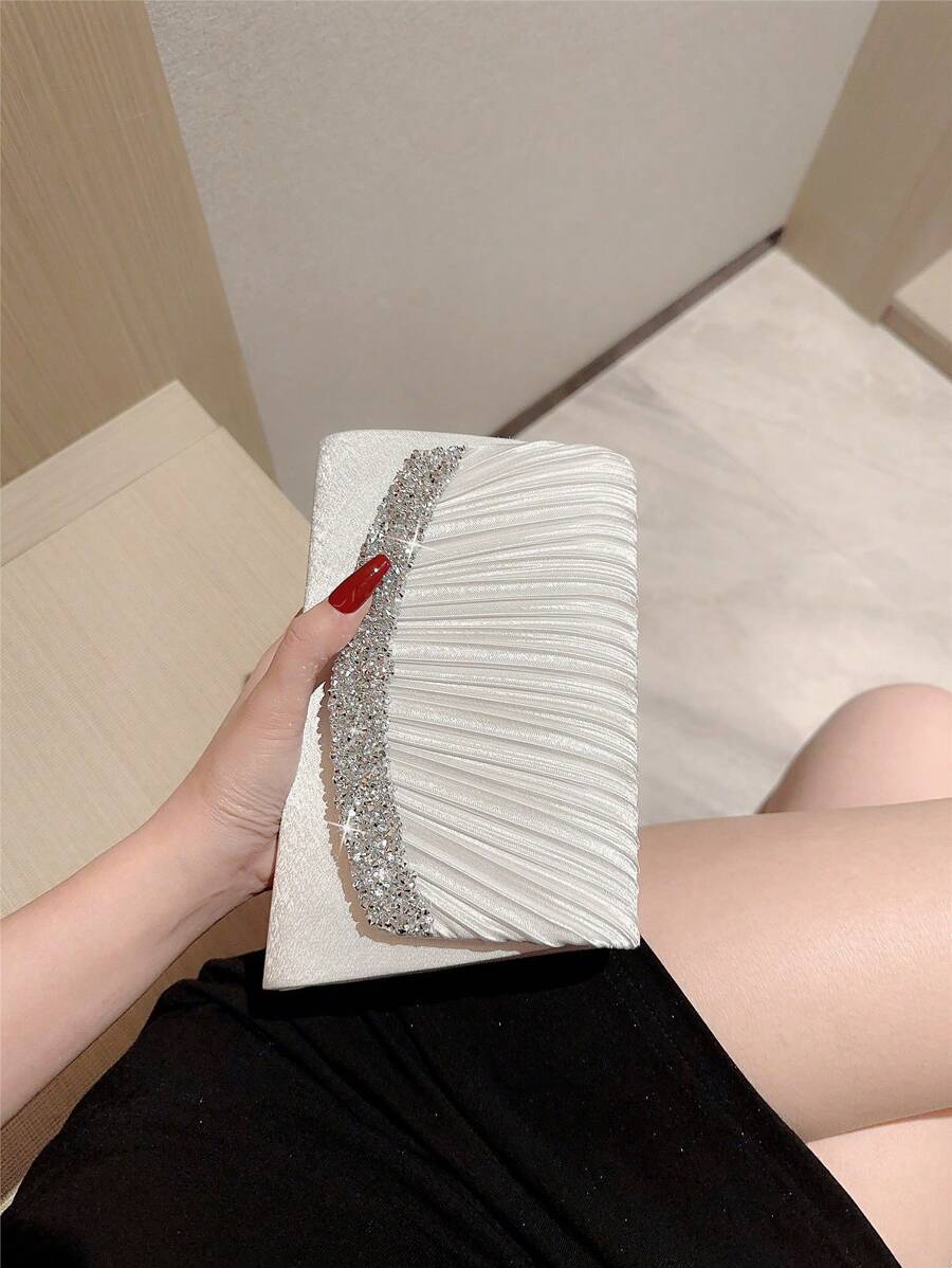 SHEIN حقيبة دلو فضية مزينة بالراين ستون وخرز بسحاب