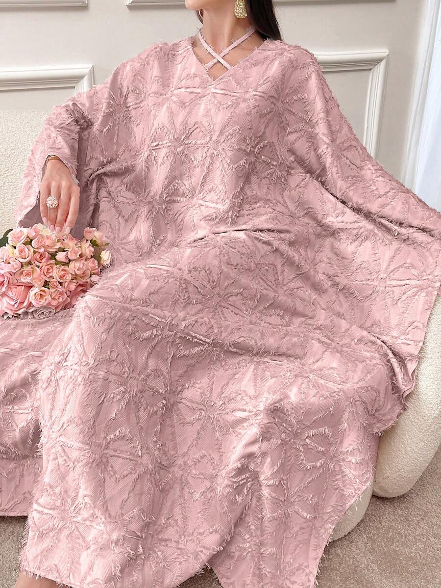 SHEIN Al Najma فستان كفتان ارجواني عربي طويل الأكمام