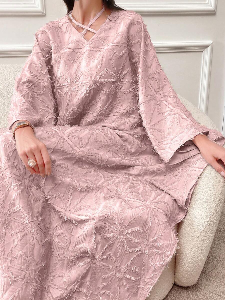 SHEIN Al Najma فستان كفتان ارجواني عربي طويل الأكمام