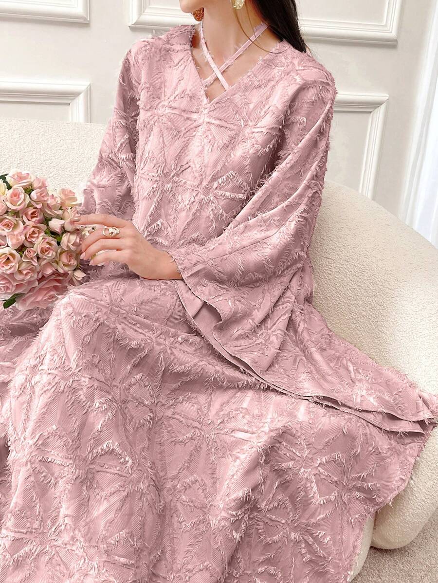 SHEIN Al Najma فستان كفتان ارجواني عربي طويل الأكمام